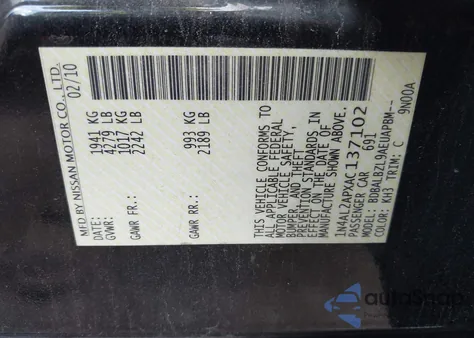 2010 Nissan Altima 2.5 S from USA, damaged, VIN 1N4AL2APXAC137102